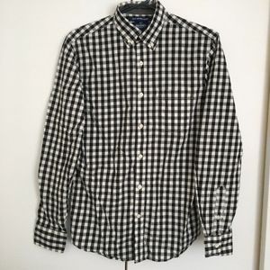 Plaid Flannel Black and White Checkered Old Navy Long Sleeve Dress Shirt Size S